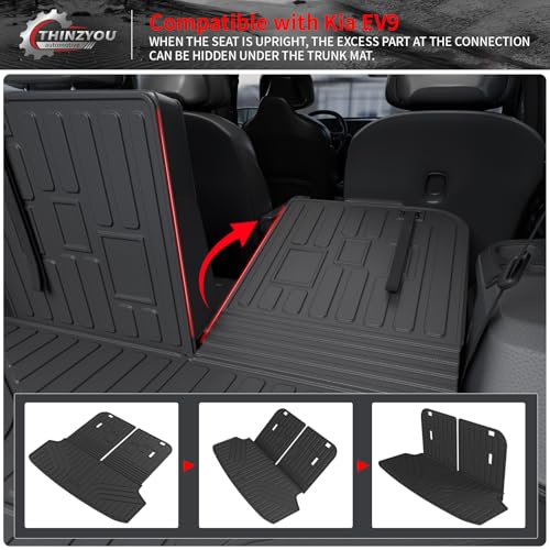 Cargo Mat Compatible with 2024 2025 2026 Kia EV9 Trunk Mat Cargo Liner TPE All Weather Back Seat Cover Protector 3rd Row Trunk Liner 2024 Accessories (6&7 Seats, Trunk Mat with Backrest Mats) - style: For Kia EV9 | 2024-2026