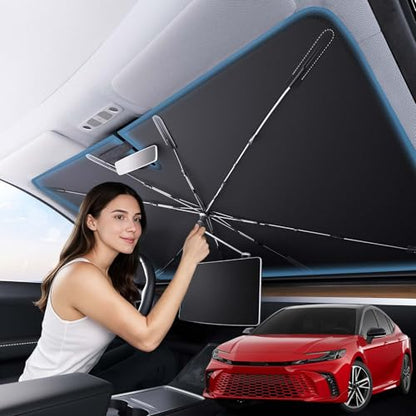 Zanch 2025 Upgraded Car Windshield Sun Shade [Cool Down by 75℉ ] with Heat Insulation Coating, Foldable Sunshade Umbrella with Flexible Handle & Ribs, Small (29''x53'') for Compact Cars, SUVs - size: Small 53''x29''
