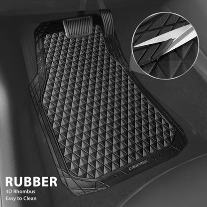CAR PASS Black Rubber Car Mats, All-Weather Floor Mats Full Set Durable Anti-Slip 3D Rhombus Waterproof Automotive Pad Trim to Fit Liner Universal Fit for Sedan SUV Truck Van, 4 Pcs All Black Rubber - color: Black