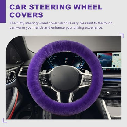 5PCS Fluffy Car Steering Wheel Cover Set, Includes Faux Fur Gear Shift Cover & Handbrake Cover & Steering Wheel Protector & 2 Seat Belt Shoulder Pads, Winter Fuzzy Warm Car Accessories (Violet) - color: Violet