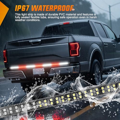 Nilight 60 Inch Truck Tailgate Strobe Light Strip Tail Emergency Bar Rear Window Warning Lamp Ultra-Bright Double Row 360 LED for Pickup Trailers Construction Vehicles Car SUV, Red White - color: 60" Tailgte Strobe Red White
