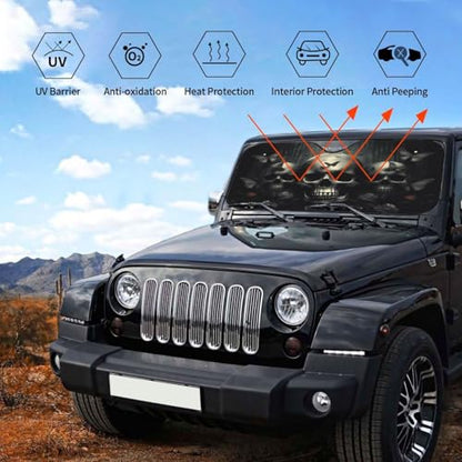Skull Car Sun Shade Windshield Sunshade Foldable Front Window Shield Cover for Truck SUV - color: Blue11