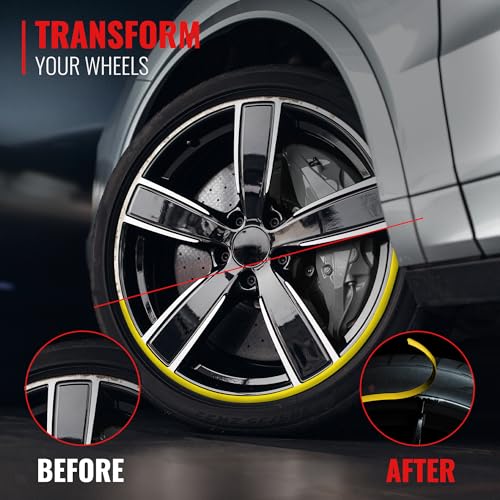 RIMiQ PROTECTiQ Universal Wheel Protection - 1/4" Trim Easy to Apply with Automotive 3M Tape. 6 Colors - Fits Up to 24" Rims - Including Tesla - Yellow - color: Yellow, size: Protectiq