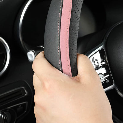 Car Steering Wheel Cover, Leather Steering Wheel Cover Pink Universal 14.5-15 Inch Microfiber Leather Anti-Slip Breathable Auto Steering Wheel Covers for Men Women (Black&Pink) - color: Pink