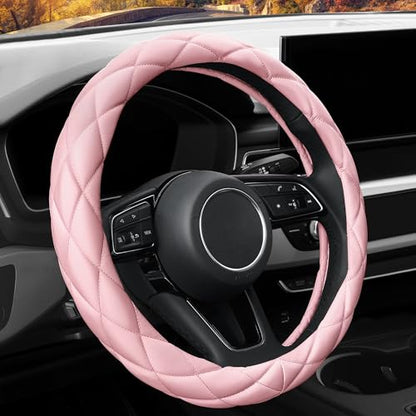YHONGJT Soft Microfiber Leather Steering Wheel Cover, Universal 15 Inch for Women Girls, Fit Vehicles, Sedans, SUVs, Vans, Trucks - Light Pink - color: A-Baby Pink