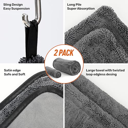 Car Drying Towel 1300 GSM, XL 24"x36", Microfiber Car Drying Towel, Twisted Loop Auto Drying Cloth, Ultra Absorbent, Fast Dry, Streak-Free Drying, Lint-Free & Scratch-Free, for Cars SUVs Trucks