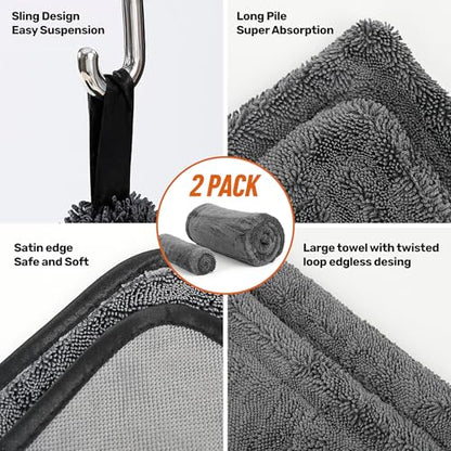 Car Drying Towel 1300 GSM, XL 24"x36", Microfiber Car Drying Towel, Twisted Loop Auto Drying Cloth, Ultra Absorbent, Fast Dry, Streak-Free Drying, Lint-Free & Scratch-Free, for Cars SUVs Trucks