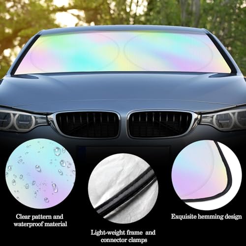 Windshield Sun Shade Foldable Car Front Window Covers for Car Accessories Sun Heat UV Rays Visor Protector Protection for Universal Cars SUV Truck (Rainbow) - style: Rainbow