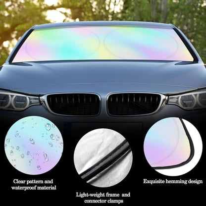 Windshield Sun Shade Foldable Car Front Window Covers for Car Accessories Sun Heat UV Rays Visor Protector Protection for Universal Cars SUV Truck (Rainbow) - style: Rainbow