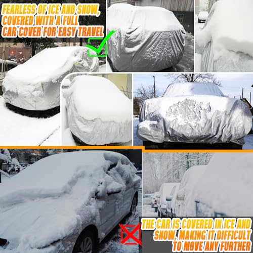 All Weather Universal Car Cover, Waterproof Snow Proof UV Proof Scratch Proof Bird Droppings Proof with Driving Cab Zipper, Fit for Pickup Truck Body Length 230" to 260" - Silvery