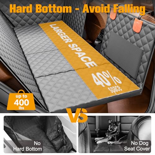 PETICON Back Seat Extender for Dogs, Hard Bottom Dog Car Seat Cover - Supports 400lbs, Rear Seat Pet Cover with Mesh Window, Waterproof Dog Hammock for Car SUV - color: gray