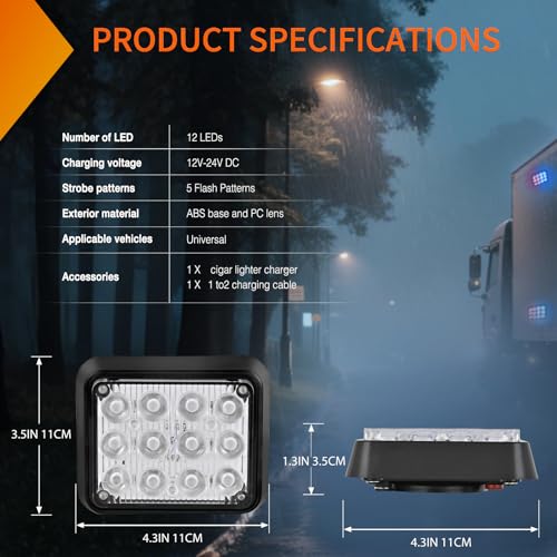 Nilight 12LED Magnetic Wireless Trailer Lights 2PCS Rechargeable Portable Hazard Beacon Warning Light Red and Blue Emergency Strobe Light for Trucks Trailers Vehicles Cars Bus Surface Mount - color: 12LED Blue Red