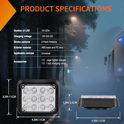 Nilight 12LED Magnetic Wireless Trailer Lights 2PCS Rechargeable Portable Hazard Beacon Warning Light Red and Blue Emergency Strobe Light for Trucks Trailers Vehicles Cars Bus Surface Mount - color: 12LED Blue Red
