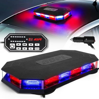 ASPL 16.5 Inch Roof Top Beacon Emergency Strobe Light with Controller 56 LED Magnetic Warning Caution lights bar Traffic Hazard Plow Light for Trucks Vehicles Construction Snowplow (Red/Blue) - color: Red/Blue