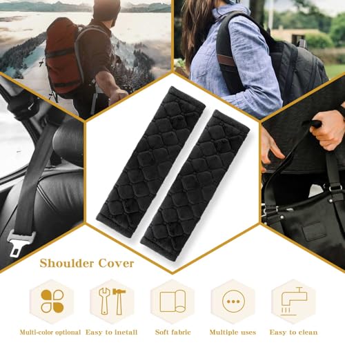 Yumikoo Plush Seat Belt Pads - Set of 2 Cozy & Soft Car Seat Belt Cushions for Comfortable Travel - Perfect for Road Trips and Airplane Rides (Black) - color: black