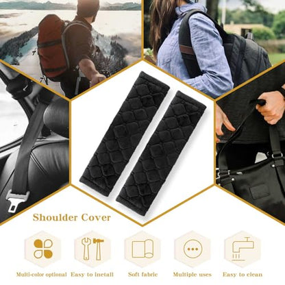 Yumikoo Plush Seat Belt Pads - Set of 2 Cozy & Soft Car Seat Belt Cushions for Comfortable Travel - Perfect for Road Trips and Airplane Rides (Black) - color: black