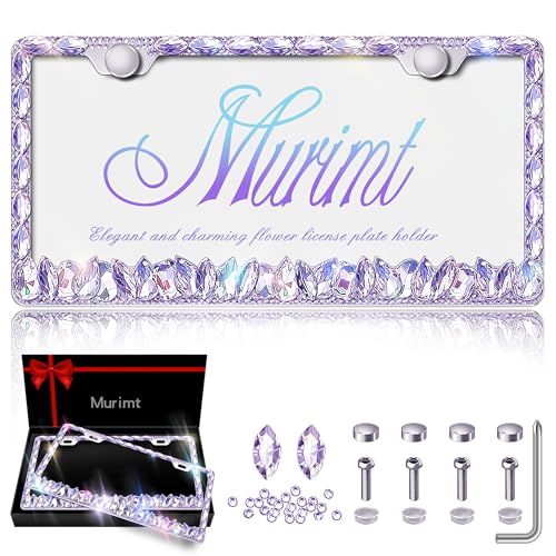 Purple Bling License Plate Frames 2 Pack Rhinestone Bling License Plate Sparkle Front License Plate Holder Cover Custom Glitter License Plate Frame Bling Car Accessories for Women - color: CPJ-03-Light Purple