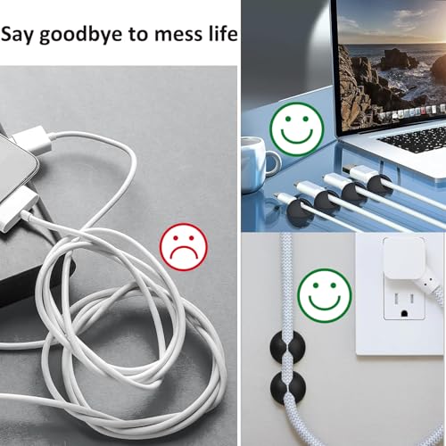Cord Holder Cable Clips, 12PCS Black Self-Adhesive Wire Management Keeper Cord Organizer Charger Holder for Desktop USB Charging Cable Nightstand Power Cord Mouse Cable Wire PC Office Home (Black)