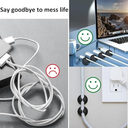 Cord Holder Cable Clips, 12PCS Black Self-Adhesive Wire Management Keeper Cord Organizer Charger Holder for Desktop USB Charging Cable Nightstand Power Cord Mouse Cable Wire PC Office Home (Black)