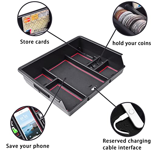 EDBETOS Console Organizer Compatible with 2014-2018 Chevy Silverado/GMC Sierra 1500 and 2015-2019 Silverado/Sierra 2500HD/3500HD Accessories Compartment Insert Tray - Full Console w/Bucket Seats ONLY - color: Red Trim
