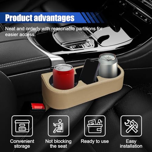Car Cup Holder, Auto Front Seat Organizer, Multifunctional Cup Drink Holders with PU Leather Cover, Gap Filler Storage Box Coin Bucket Console Side Pocket Cell Mobile Phone Holder (Beige) - color: Beige