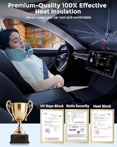 DMJN Umbrella Windshield Sun Shade - Medium, Car Sunshade for Front Windshield [Nano Ice-Crystal Coatings] UPF50+ Heat & UV Block, Protect Interior & Keep Cooler Universal for Car, SUV, Truck - size: Medium(57"l X 31"w)