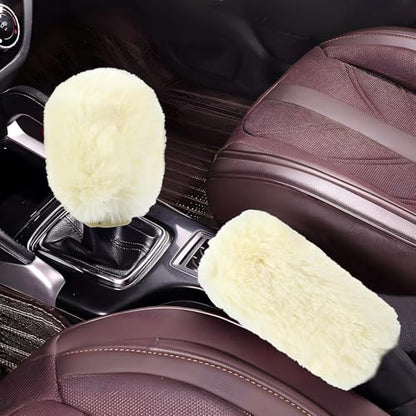 Hovom 2PCS Fluffy Car Gear Shift Knob Cover & Handbrake Cover, Soft Plush Hand Brake Handle & Gear Shift Cover for Women Girls, Universal Comfortable Warm Furry Car Accessories (Beige) - color: Beige