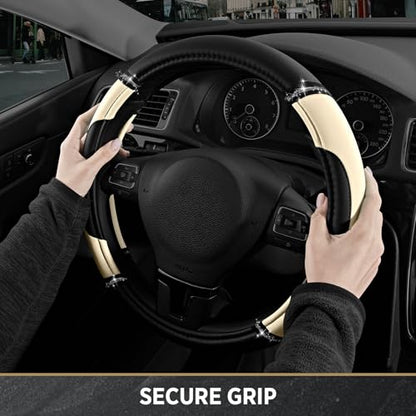 Road Comforts Leather Steering Wheel Cover - Made with PVC Leather - Anti-Slip, Universal Fit 14 1/2 inches to 15 inches - Milky White - color: Milky White