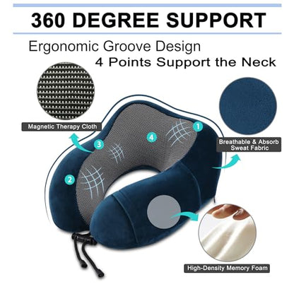 urnexttour Travel Pillow and Blanket Set Neck Pillows Travel Essentials with Sleep Mask for Airplane Car Memory Foam Blue - color: A-blue