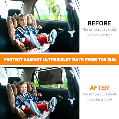 Hovom 2PCS Car Window Shades for Baby, 17.72"×15.75" Retractable Roller Auto Side Window Sun Shade with Suction Cups, Window Covers for Heat, UV and Sun Glare Protection, Car Accessories (Black+Black) - color: Black+Black