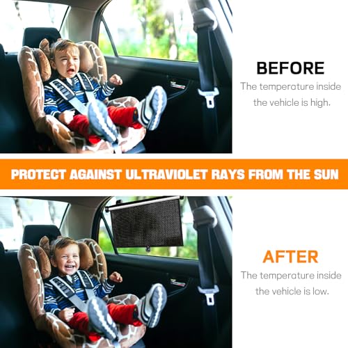 Hovom 2PCS Car Window Shades for Baby, 17.72"×15.75" Retractable Roller Auto Side Window Sun Shade with Suction Cups, Window Covers for Heat, UV and Sun Glare Protection, Car Accessories (Black+White) - color: Black+White