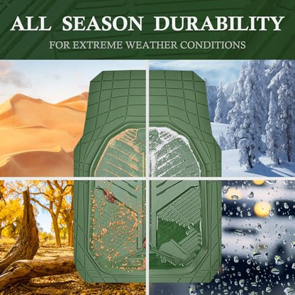 CAR PASS Heavy Duty Rubber Car Mats with Cargo Liner, Deep-Dish Car Floor Mats and Trunk Mat All Weather, Universal Trim-to-Fit for SUVs Trucks Sedans, Waterproof Anti-Slip, Trimmable V12 Olive Green - color: Green Full Set
