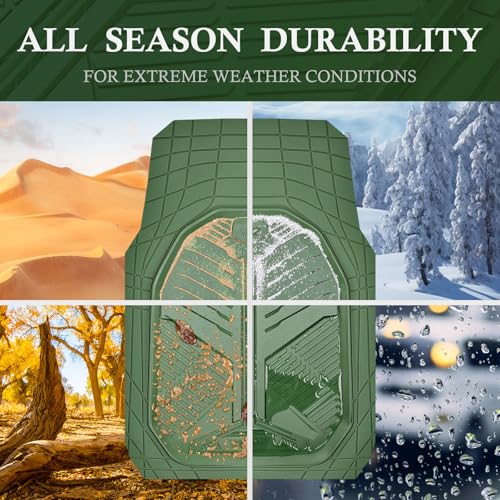 CAR PASS Heavy Duty Rubber Car Mats, Deepdish All Weather Floor Mats for Car Full Set, Universal Automotive Mats Trim to Fit for Sedans SUVs Trucks, Waterproof Anti-Slip Deep Tray 3 Pieces Olive Green - color: Olive Green