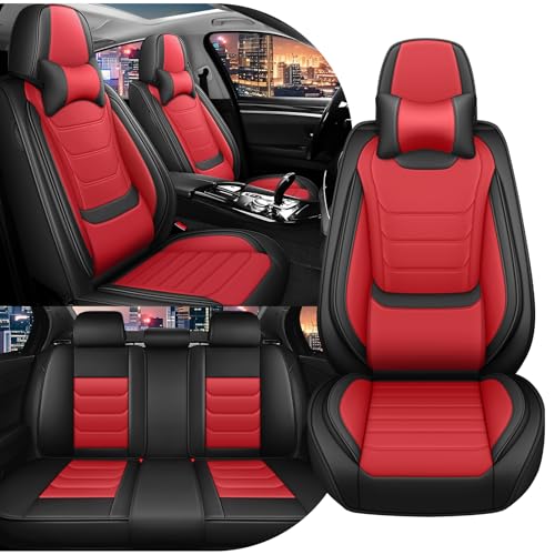 Car Seat Cover Full Set for BMW X3 Seat Covers 2004-2025, Nappa Leather Waterproof Seat Covers for Cars, Airbag Compatible, Universal Automotive Seat Covers (Luxury 5 Seats/Black Red) - color: Black&Red, size: 5 Seats Luxury