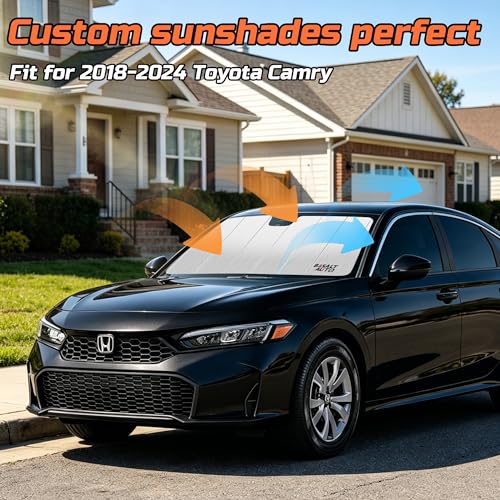 Windshield Sun Shade Compatible for 2018-2024 Toyota Camry Silver Reflective Foldable Front Sun Visor Sunshade Protector with Storage Bag Keep Interior Cool - size: 2018-2024-Toyota-Camry