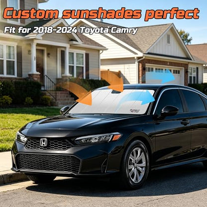 Windshield Sun Shade Compatible for 2018-2024 Toyota Camry Silver Reflective Foldable Front Sun Visor Sunshade Protector with Storage Bag Keep Interior Cool - size: 2018-2024-Toyota-Camry