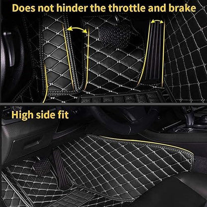 Custom Making Car Floor Mats for 96% Car Model Luxury Leather All Weather Waterproof Anti-Skid Full Coverage Liners (Black mat Beige line) - color: black mat beige line
