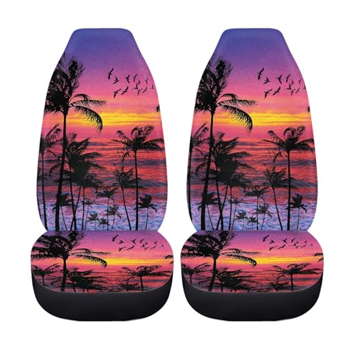 Sunset Beach Palms Print Purple Car Seat Covers,Waterproof Universal Front Seats Covers for Car,SUV Sedan,Truck - color: Purple Sunset Beach Palms