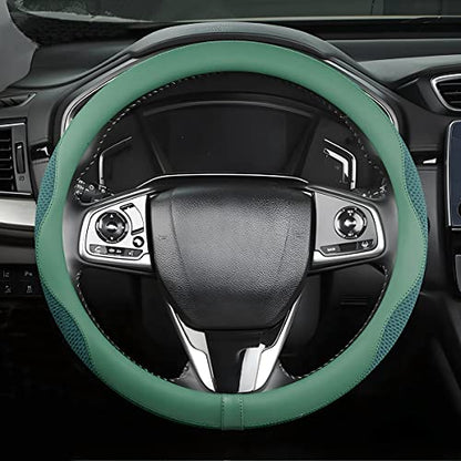 Car Steering Wheel Cover, Microfiber Breathable Ice Silk Leather Steering Wheel Cover Soft Anti-Slip Safety, 15inch Four Season Universal Fits for Most Truck,SUV,Cars (Green) - color: Green