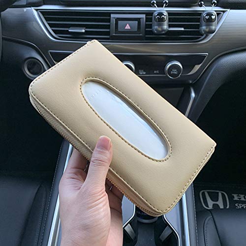 Car Tissue Holder, Sun Visor Napkin Holder, PU Leather Backseat Tissue Case with Zipper (Beige) - color: Beige