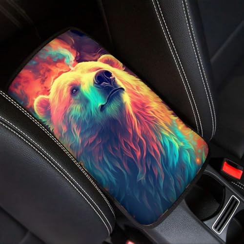 Modysero Cool Print Dustyproof Univerasl Fit and Soft Car Armrest Pad Aesthetics Bear Armrest Cover Interior Decoration for Cars Truck SUV Sedan - color: aesthetics bear