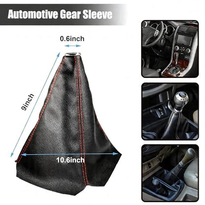 Automotive Shift Knob Dust Cover, Leather Construction, Shifter Boot Cover Replacement Part, Universal Fit for Manual/Automatic Transmissions Automotive Interior Accessories (Black and Red) - color: Black and Red