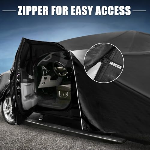 X AUTOHAUX Car Cover for Jeep Wrangler 4DR 2007-2017 Aluminum Film Outdoor Waterproof Sun Rain Snow Hail Protection with Driver Door Zipper - size: for Jeep Wrangler JK 4 Door 2007 -2017
