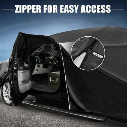 X AUTOHAUX Car Cover for Jeep Wrangler 4DR 2007-2017 Aluminum Film Outdoor Waterproof Sun Rain Snow Hail Protection with Driver Door Zipper - size: for Jeep Wrangler JK 4 Door 2007 -2017