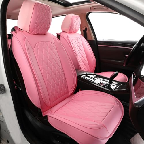 MIROZO Front Seat Covers Pink,Universal Car Seat Covers Faux Leather Automotive Seat Cover Waterproof Car Seat Protector Vehicle Seat Cover for Sedan, Truck and SUV (2PCS Front, Pink) - color: Pink, size: 2PCS Front
