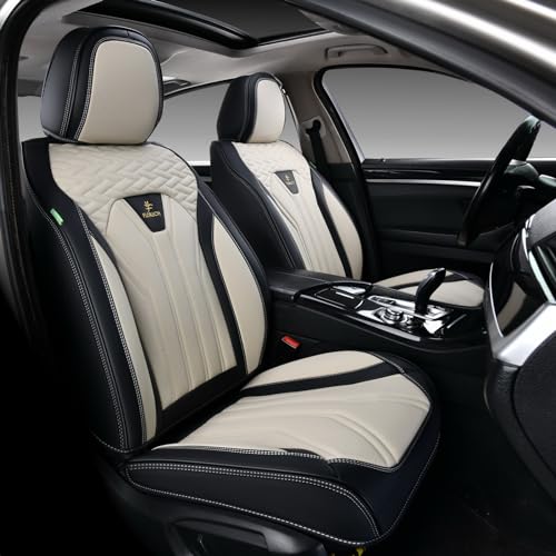FLORICH Seat Covers for Cars, Waterproof Seat Covers, Leather Car Seat Covers 2 Pack, Universal Seat Cushion Protector for Most Cars Trucks SUV-Black&Beige - color: Black&Beige, size: FrontPair