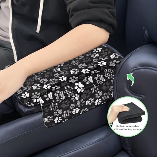 Dog Paw Center Console Armrest Cover for Most Vehicles 300D Polyester Fabric with Side Pockets Interior Accessories Prevent Scratching - color: Dog Paw