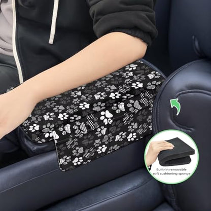 Dog Paw Center Console Armrest Cover for Most Vehicles 300D Polyester Fabric with Side Pockets Interior Accessories Prevent Scratching - color: Dog Paw