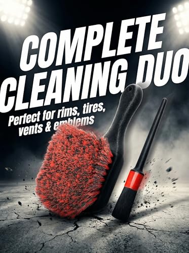 TAKAVU Wheel Tire Brush - Soft Bristle with Short Handle, Included Detailing Brush - Car Cleaning Kit for Rims, Tires, Interior Vents, Emblems - Scratch Safe - color: Red