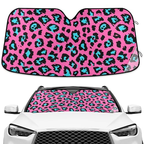 Pink Leopard Cheetah Skin Windshield Sun Shade Blocks UV Rays Visor Protector Accordion Folding Sun Reflector Auto Sunshade for Car Truck SUV to Keep Your Vehicle Cool - color: C01